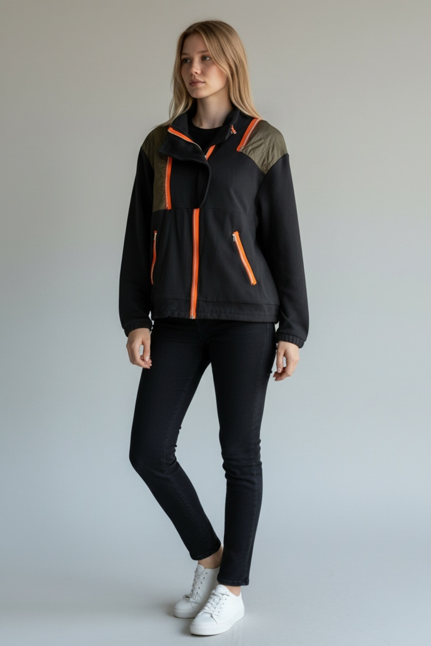 Zara Jacket With Zippers And Quilted Panel Details